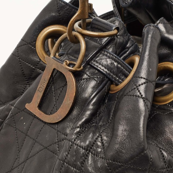 DIOR Black Cannage Leather Drawstring Hobo - Picture 6 of 8